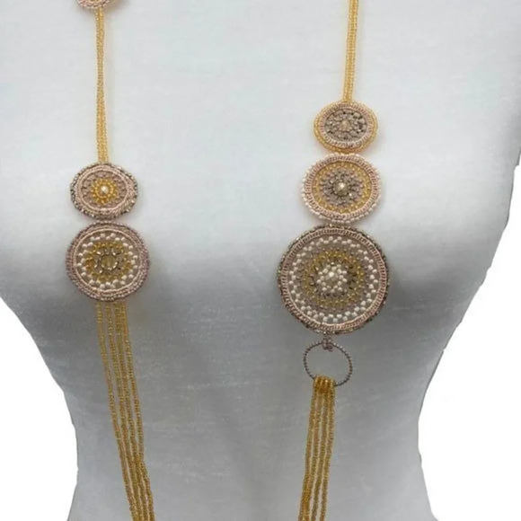 Vida Dulce Handcrafted Long Embroidered Seed Bead Necklace - Picture 2 of 3